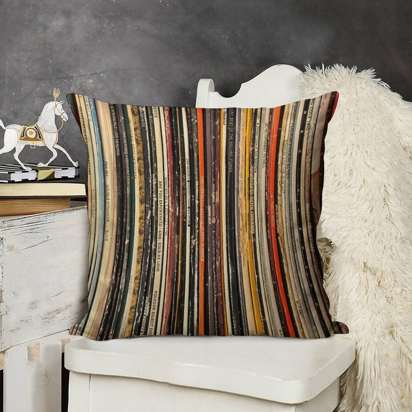 Vinyl Record Collection Photography Linen Throw Pillow Cover