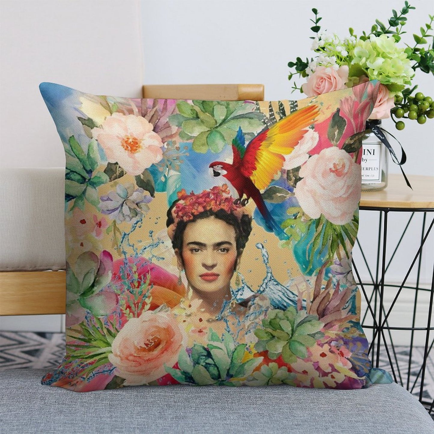 Frida Kahlo Linen Throw Pillow Cover