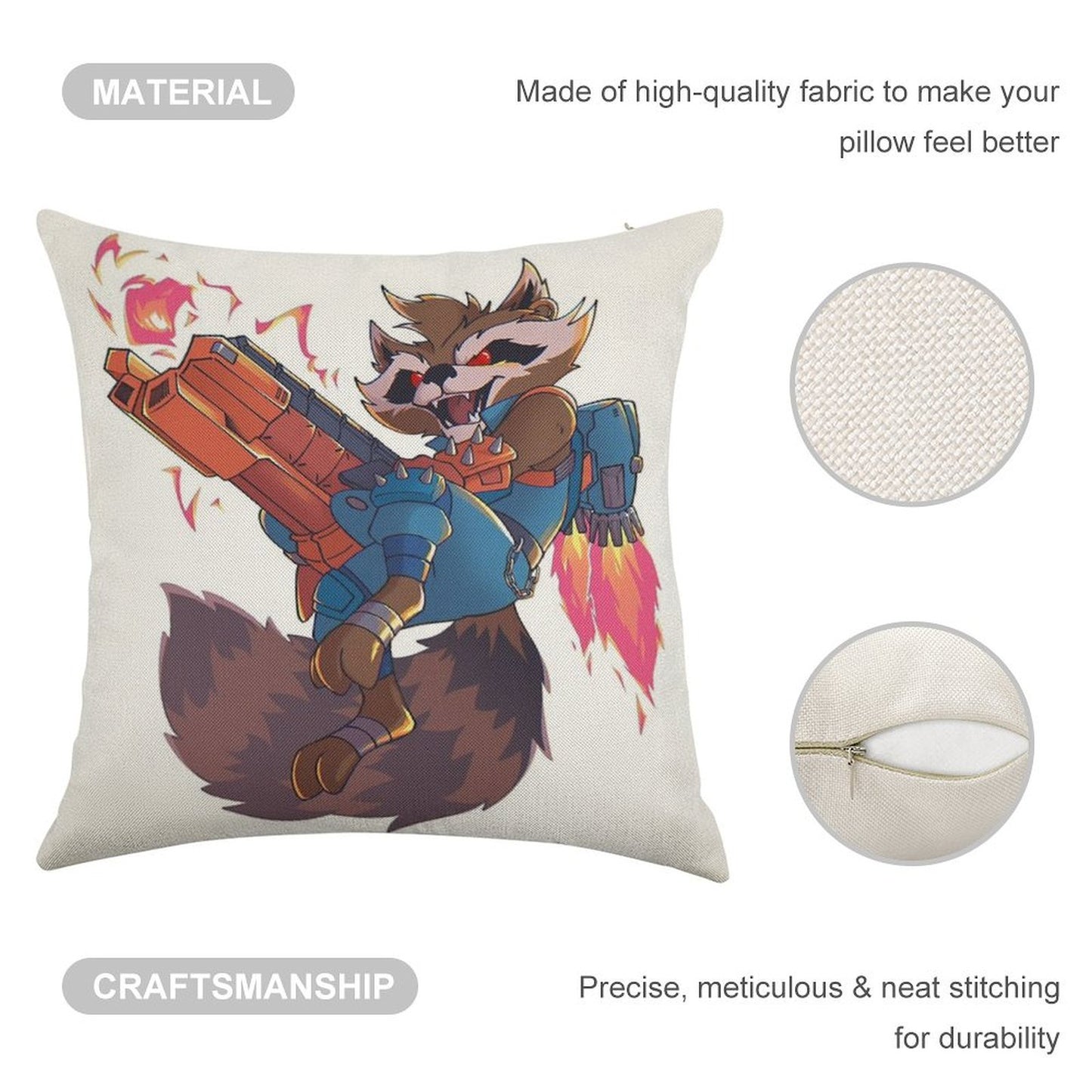 Marvel Rivals Rocket Raccoon Linen Throw Pillow Cover