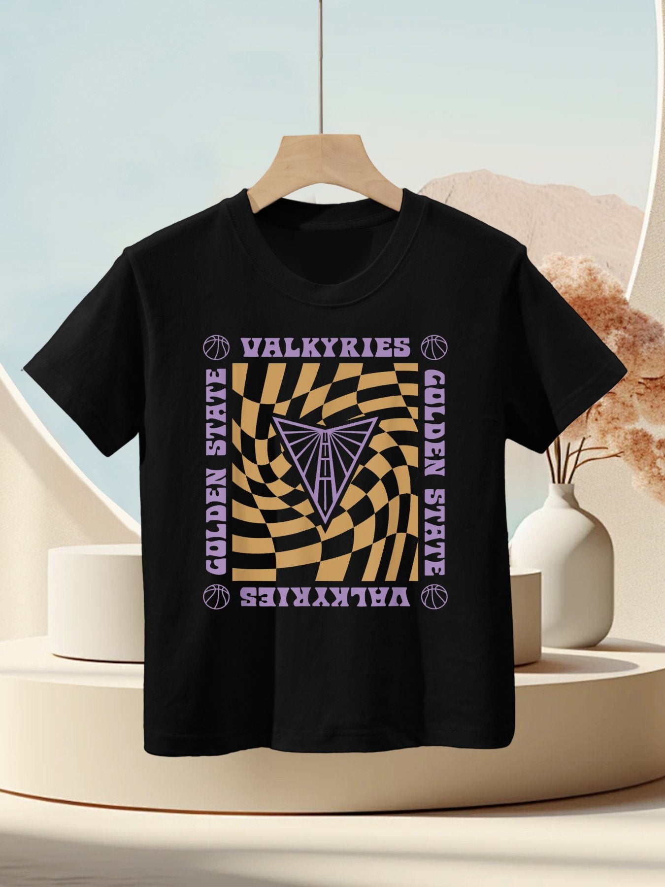 WNBA Golden State Valkyries Retro Wavy Checkerboard Kids T-Shirt