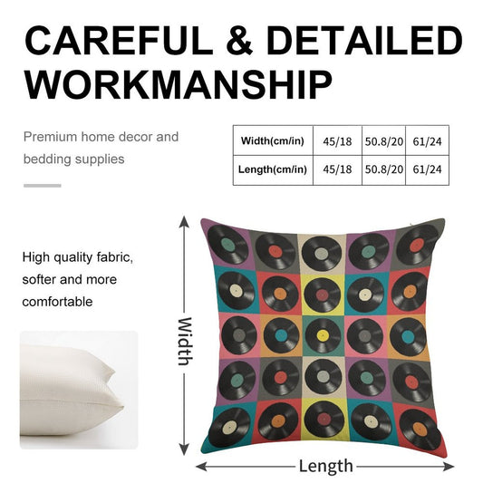 Vinyl Record Linen Throw Pillow Cover