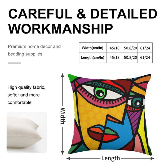 Funky Abstract Face Linen Throw Pillow Cover