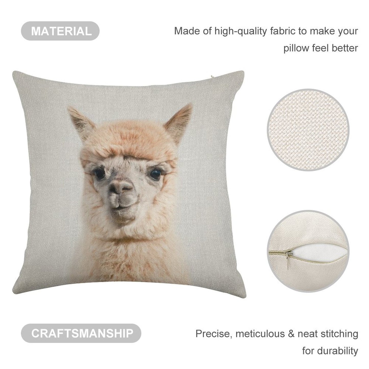 Alpaca - Colorful Linen Throw Pillow Cover