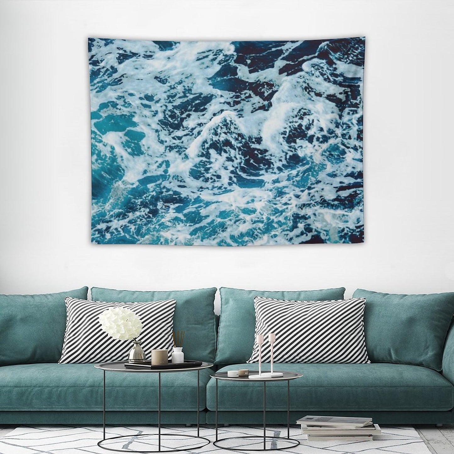 Turquoise Blue Ocean Waves Tapestry