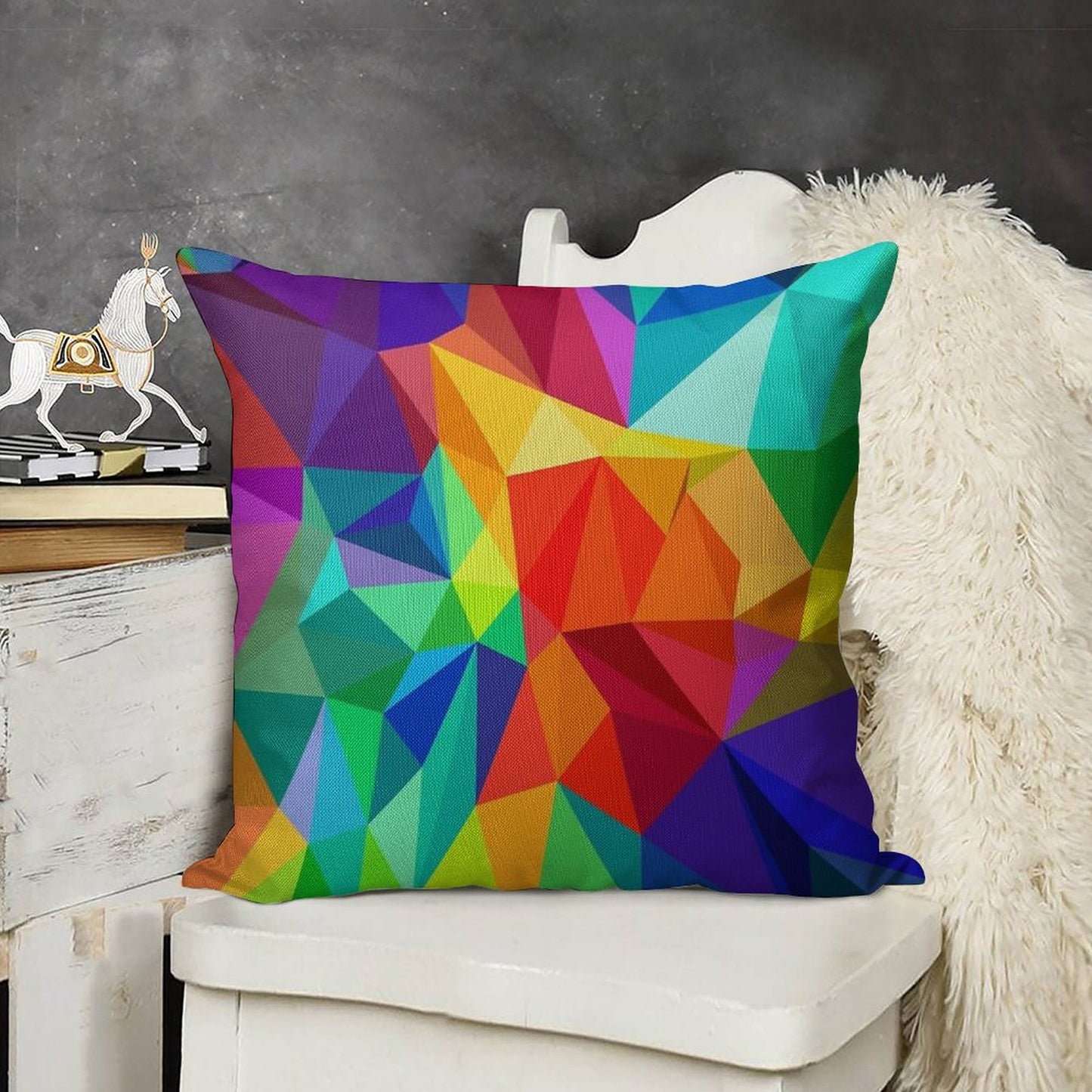 Bright Colorful Geometric Rainbow Design Linen Throw Pillow Cover