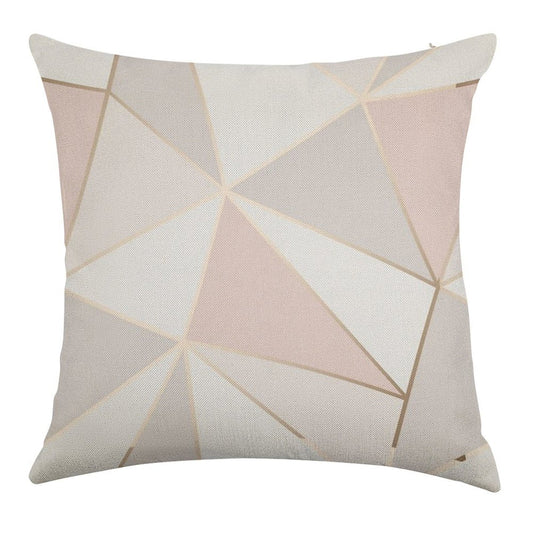 Geometric Pink & Gray Linen Throw Pillow Cover