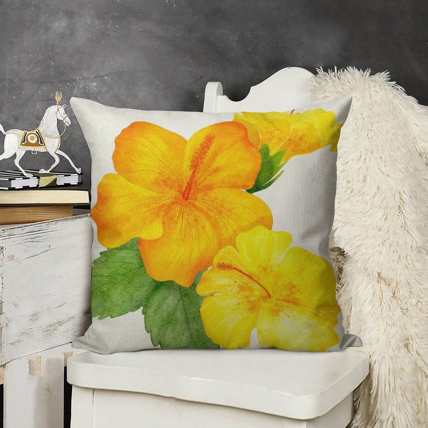 Yellow Hibiscus Watercolor Linen Throw Pillow Cover