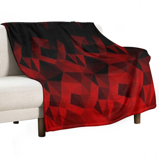 Abstract Polygonal Pattern .Red, Black Triangles. Throw Blanket
