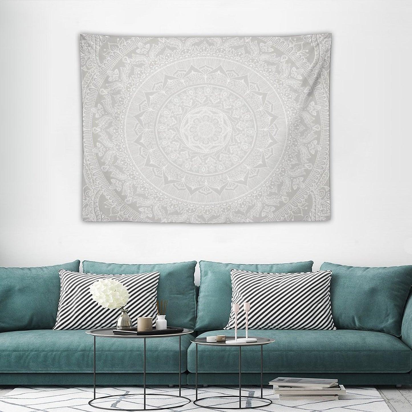 Mandala Soft Gray Tapestry