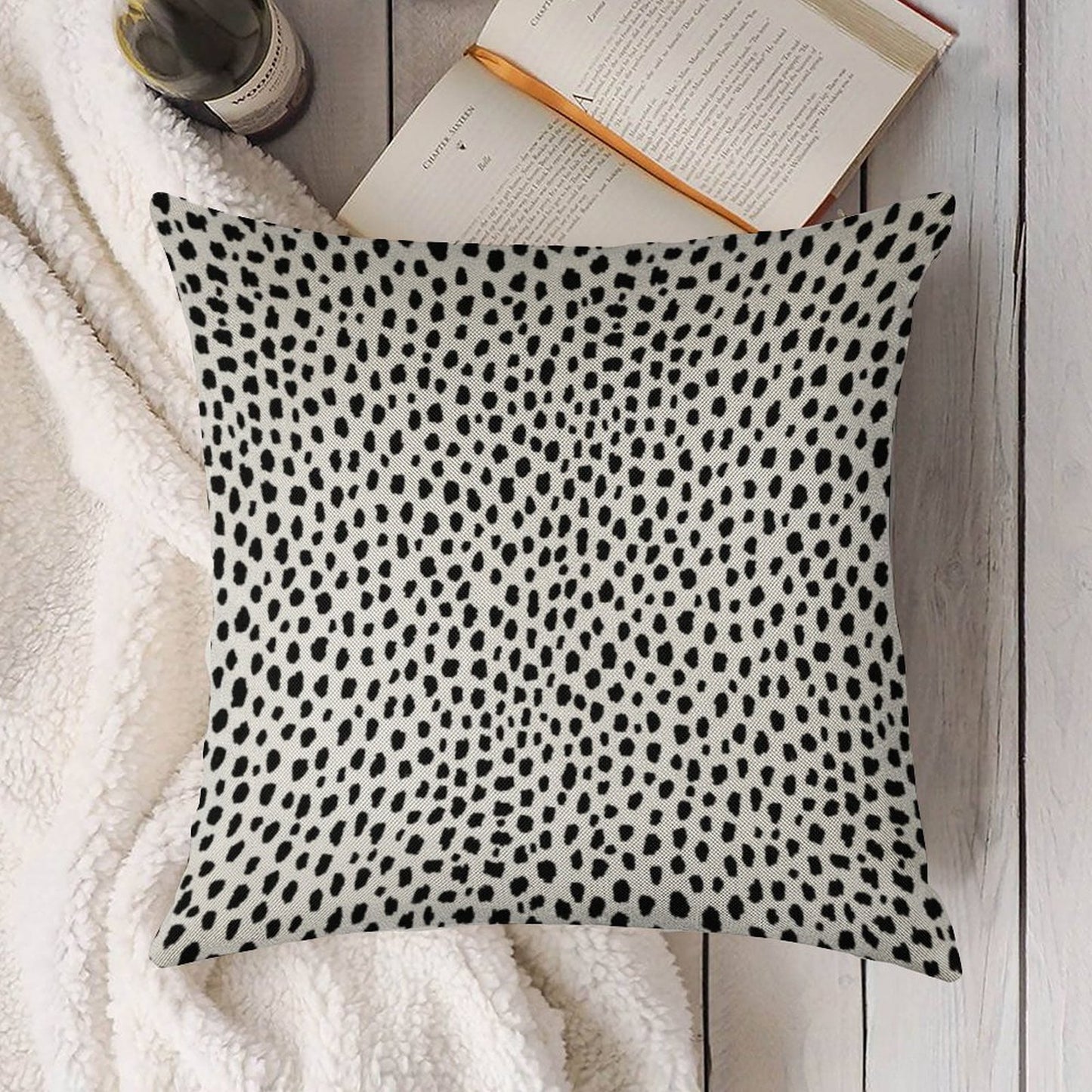 Dalmatian Spots (blackwhite) Linen Throw Pillow Cover
