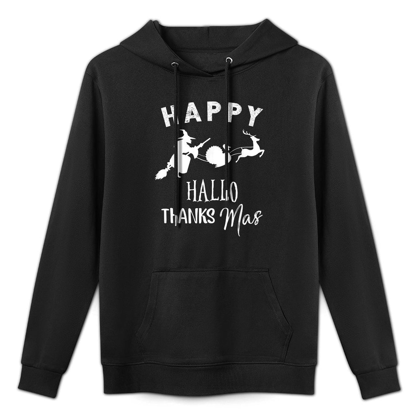 Happy Hallothanksmas Halloween Witch Thanksgiving Turkey Breathable Fabric Hoodie