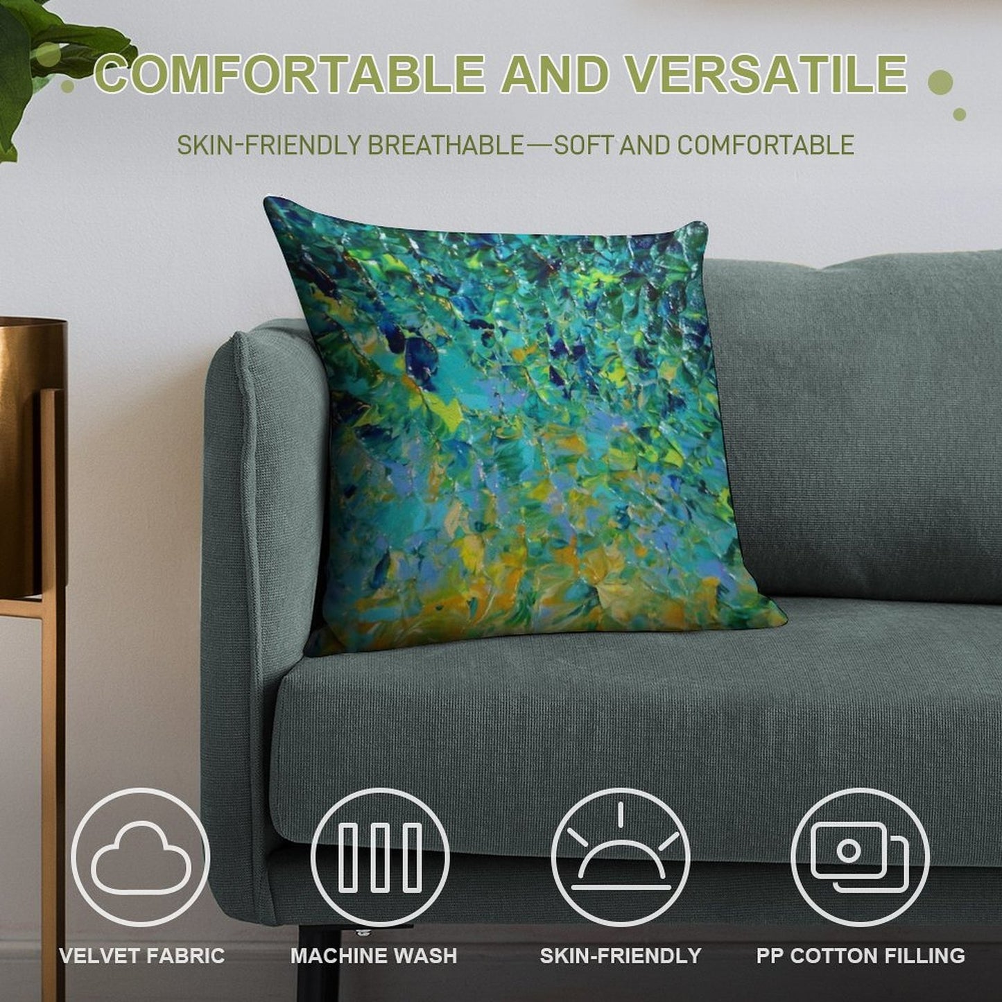 BEAUTY BENEATH THE SURFACE - Stunning Lake Ocean River Water Nature Green Blue Teal Yellow Aqua Abstract Soft Hidden Zipper Throw Pillow