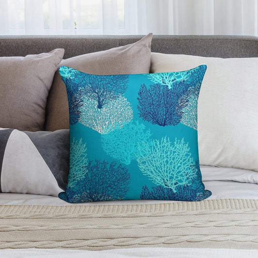 Fan Coral Print, Turquoise, Aqua And Cobalt Blue Soft Durable Construction Throw Pillow
