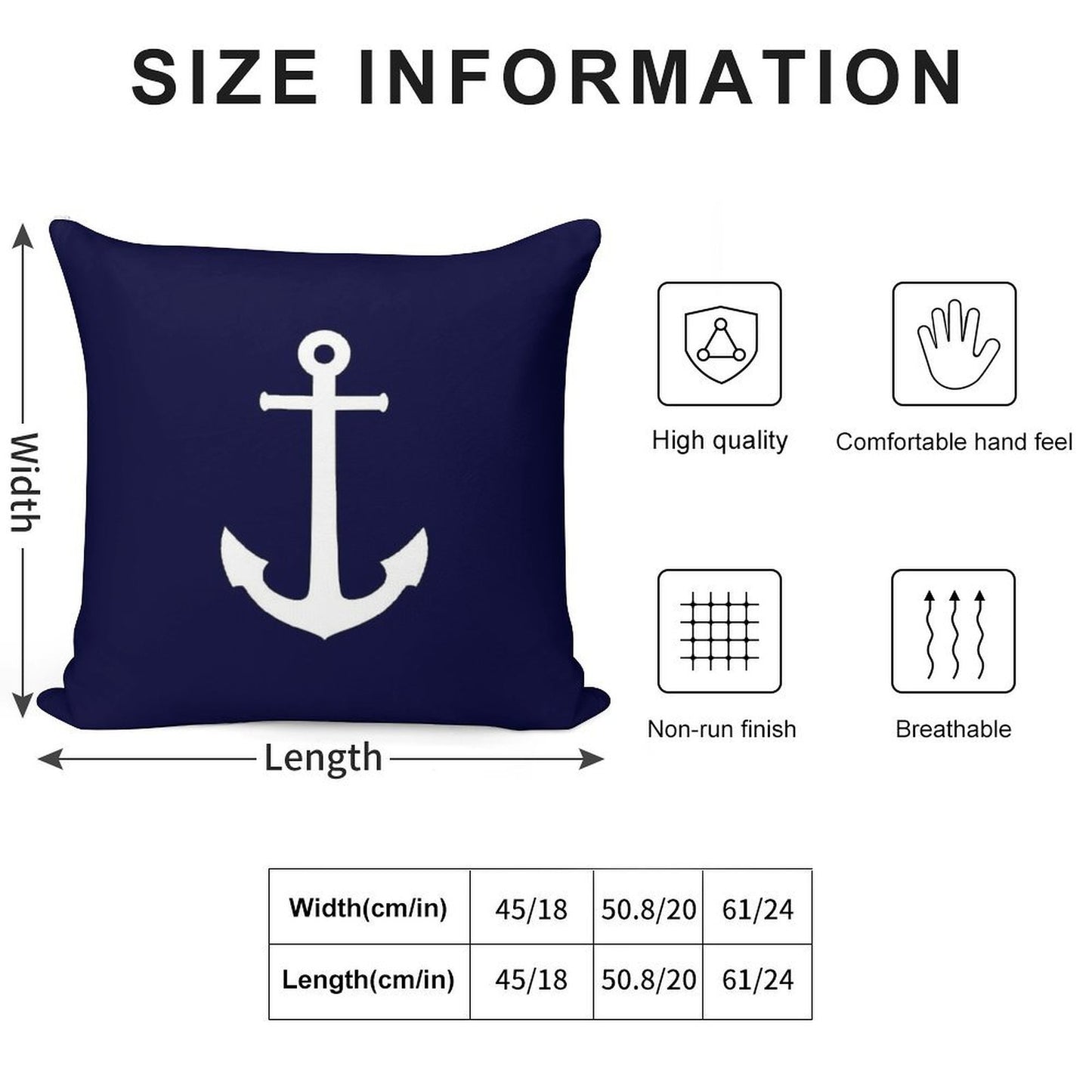 White Anchor On Navy Blue Soft Short Plush Fabric Throw Pillow