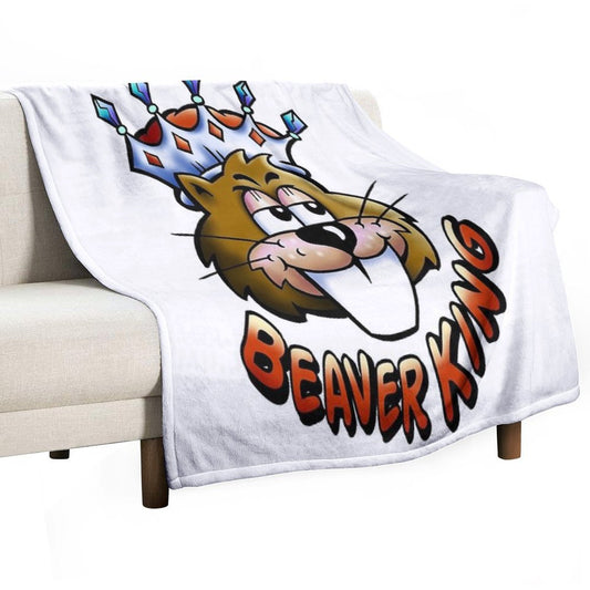Beaver King - Red Text Throw Blanket