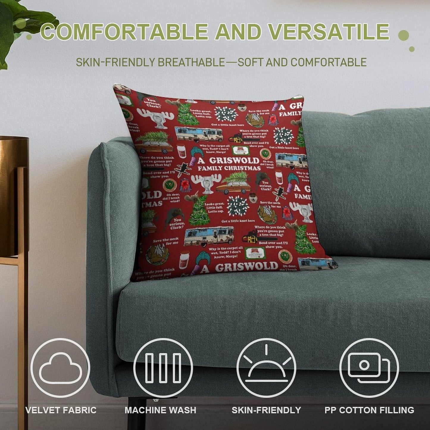 Christmas Vacation Collage Soft Luxury Feel Throw Pillow