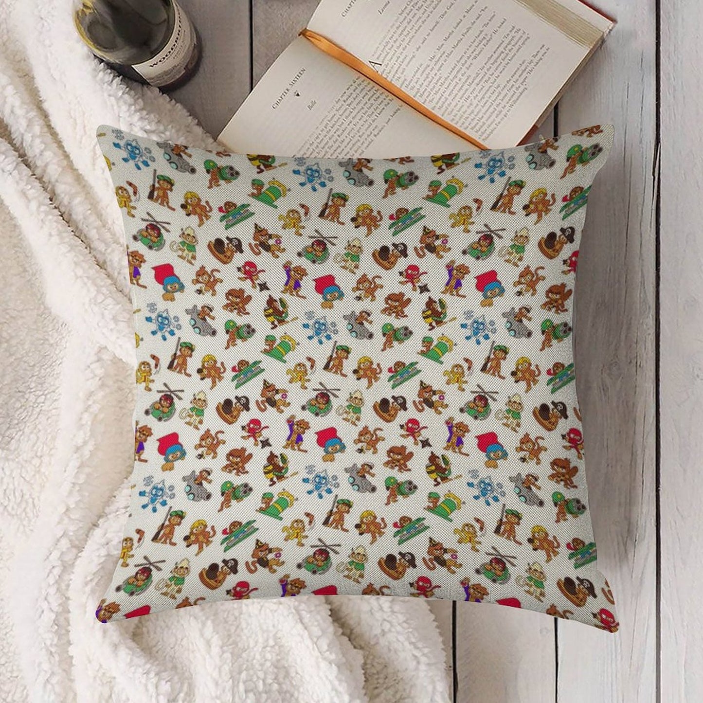 Bloons TD 6 Monkeys Pattern Linen Throw Pillow Cover