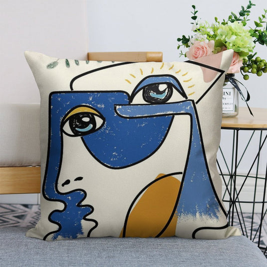 Minimal  Cute Face Linen Throw Pillow Cover