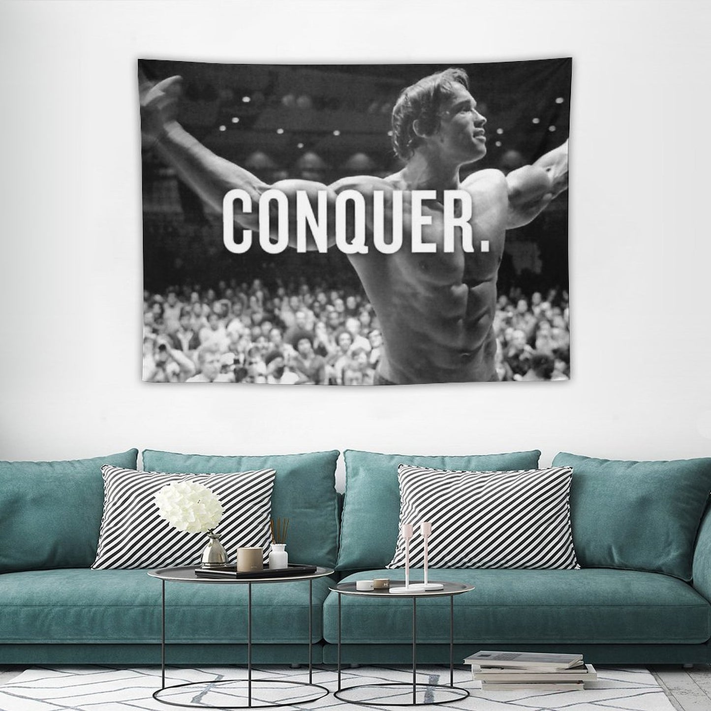 Arnold Schwarzenegger Conquer Motivational Fitness Tapestry