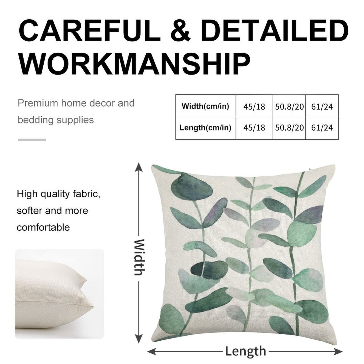 Watercolor, Eucalyptus, Leaves, Botanical, Painting, Green Linen Throw Pillow Cover