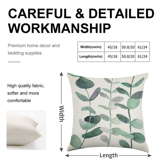 Watercolor, Eucalyptus, Leaves, Botanical, Painting, Green Linen Throw Pillow Cover