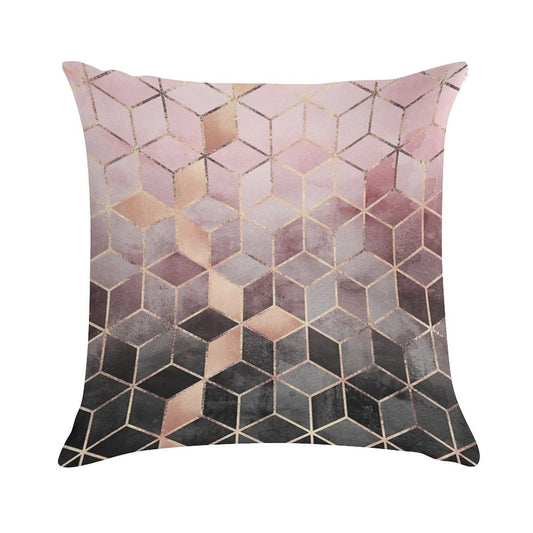 Pink And Grey Gradient Cubes Soft High-Density Material Throw Pillow
