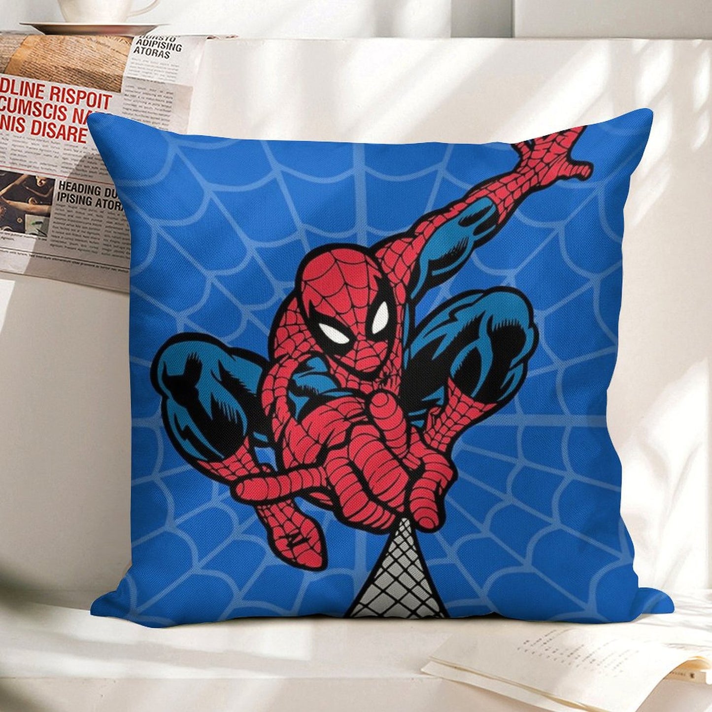 Spider Superhero Linen Throw Pillow Cover