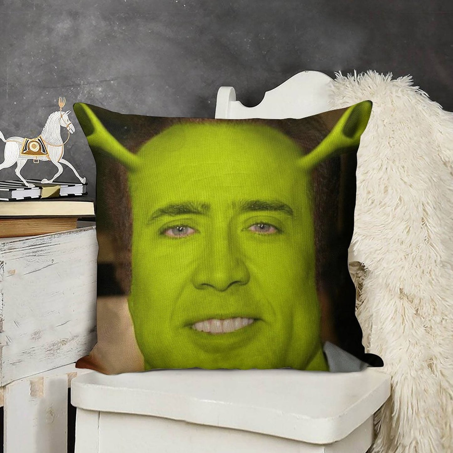 Nicolas CageShrek Linen Throw Pillow Cover