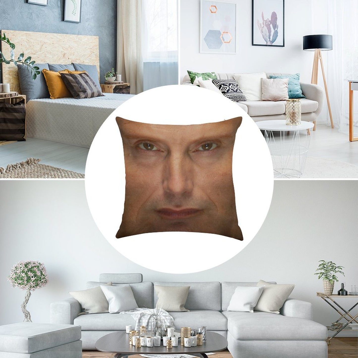 Mads Mikkelsen Face Throw Pillow Linen Throw Pillow Cover