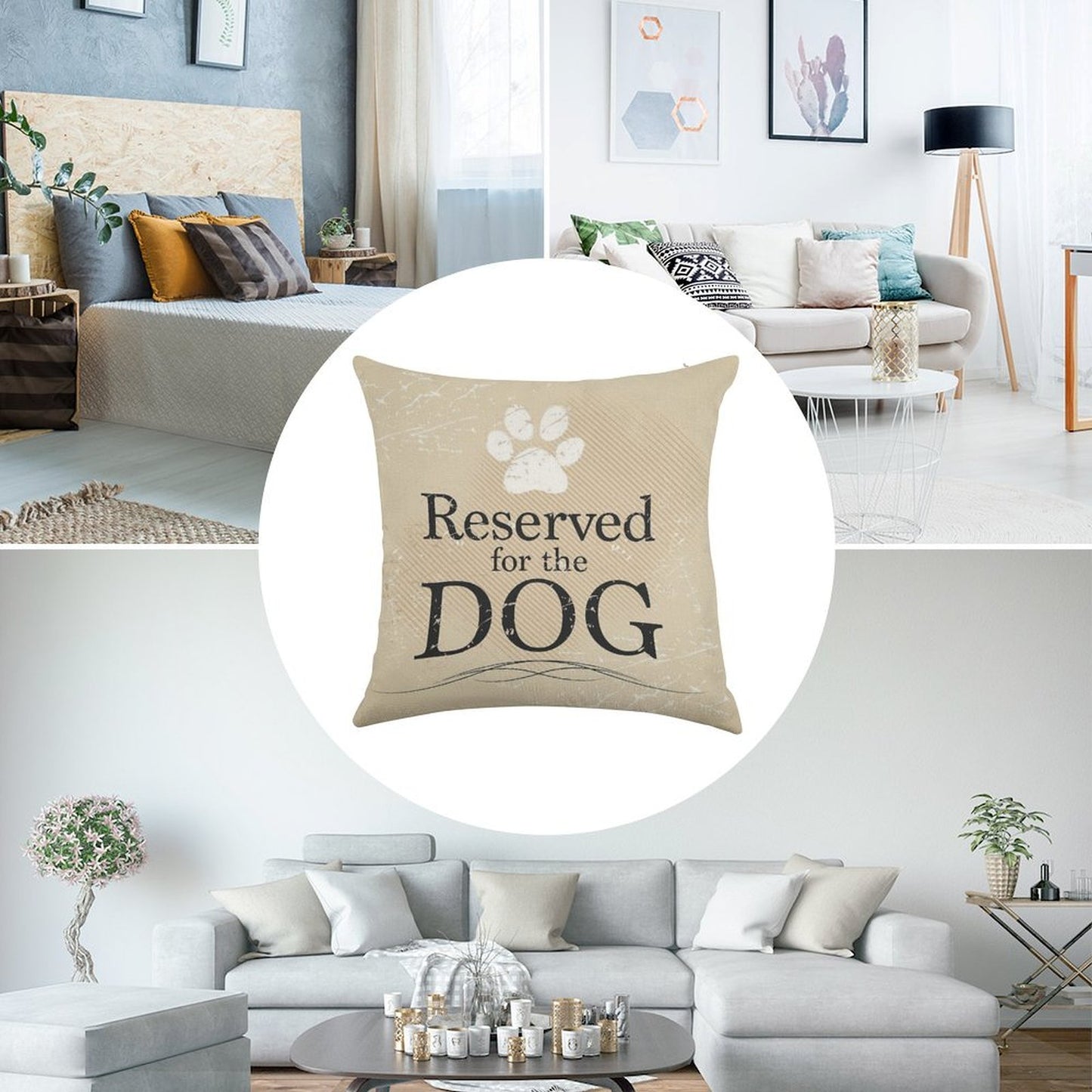 Reserved for The Dog (Tan) Linen Throw Pillow Cover