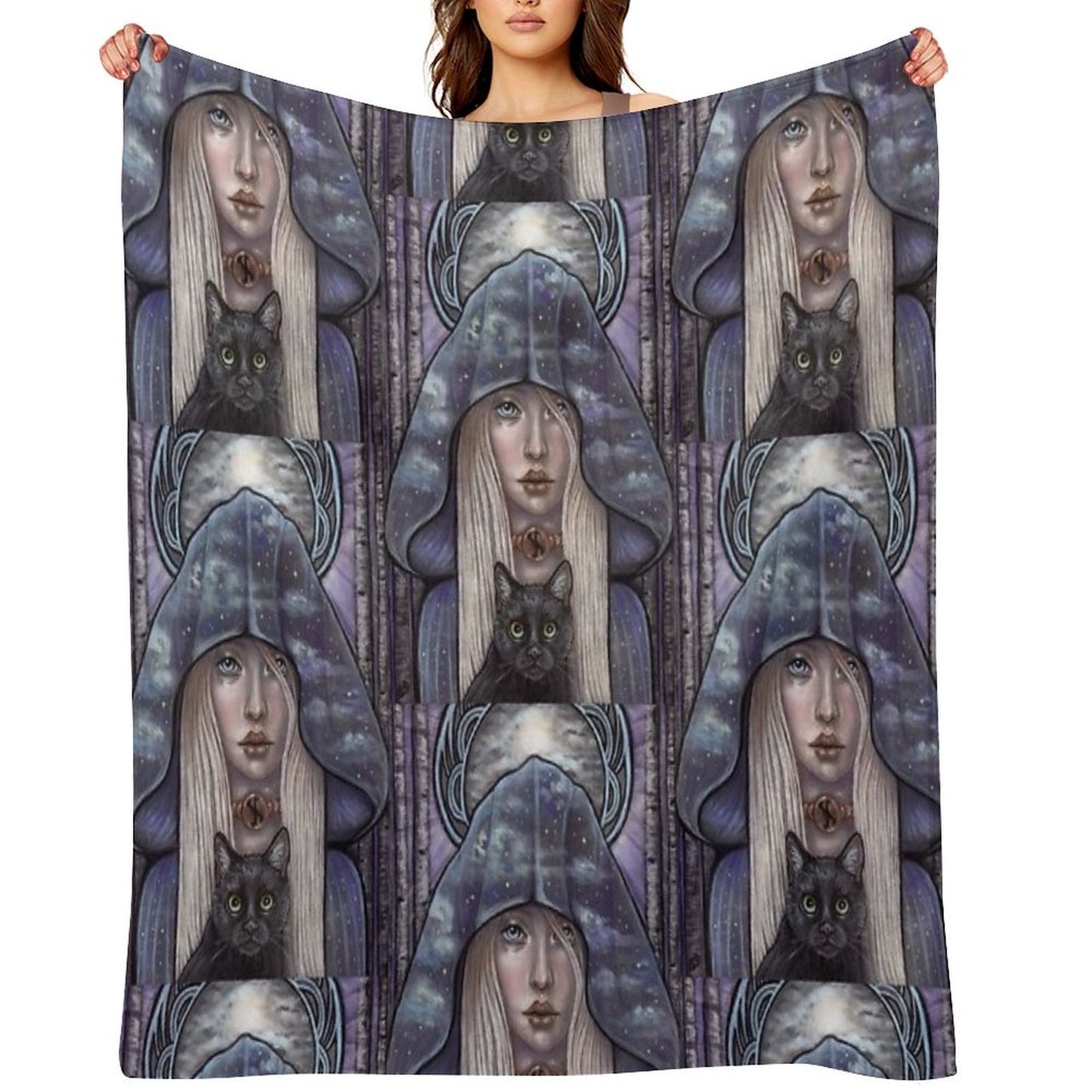 Nauthiz Rune Maiden Black Cat Sorceress Throw Blanket