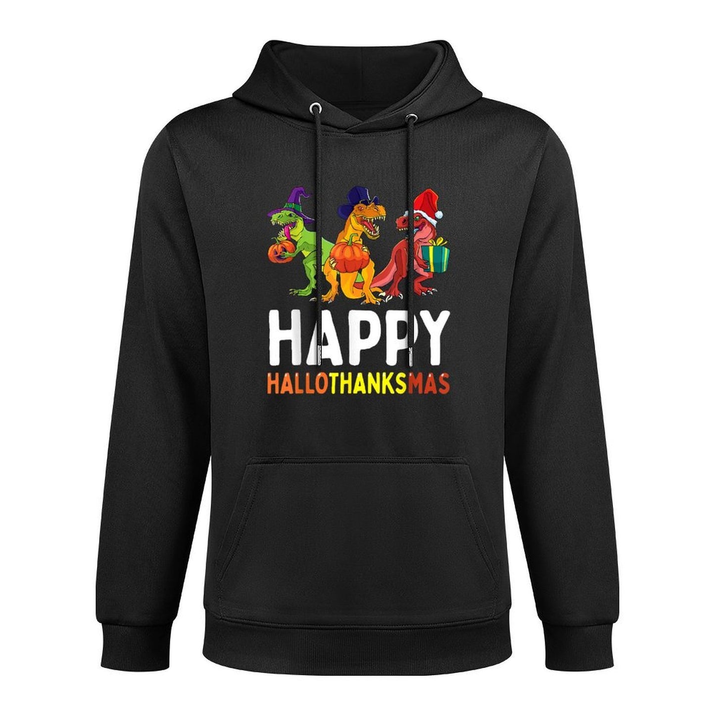 Dinosaur Halloween Thanksgiving Christmas HalloThanksMas Shrink-Resistant Hoodie