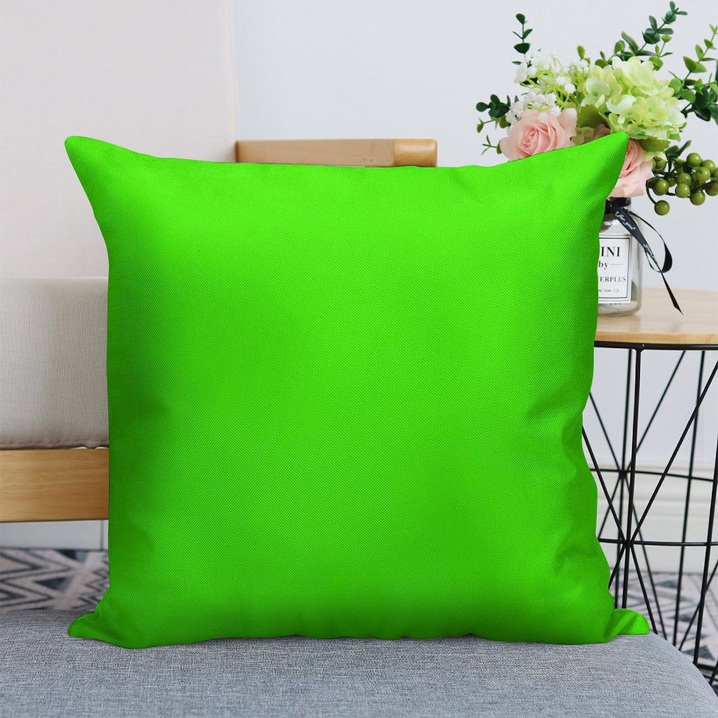 PLAIN SOLID COLOR NEON FLUROESCENT GREEN Linen Throw Pillow Cover