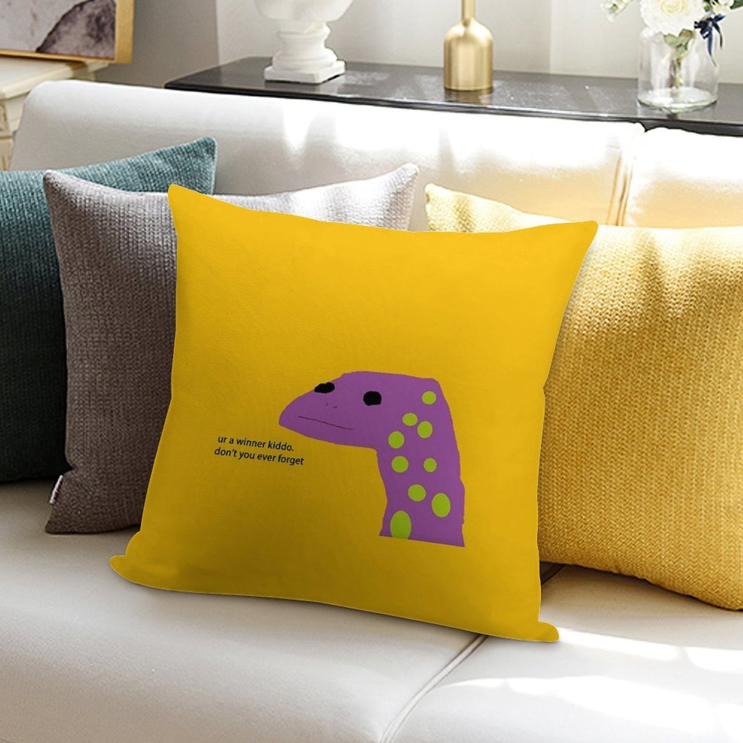Motivational Lizard Soft Reinforced Edging Throw Pillow