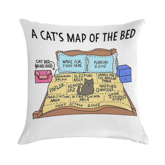 Cats Map of The Bed Funny Cat Gift for Cat Owner Soft Anti-Pilling Throw Pillow