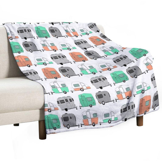 Vintage Caravan Pattern Throw Blanket
