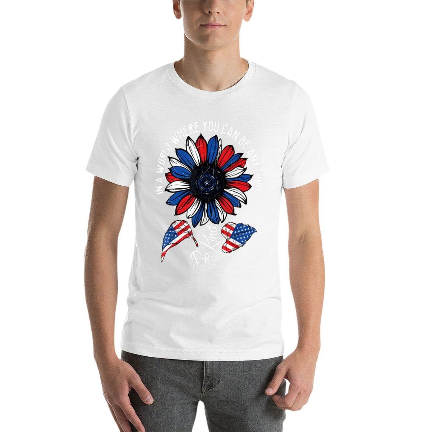Retro Be Kind USA American Sunflower Happy 4th Of July Soft T-Shirt
