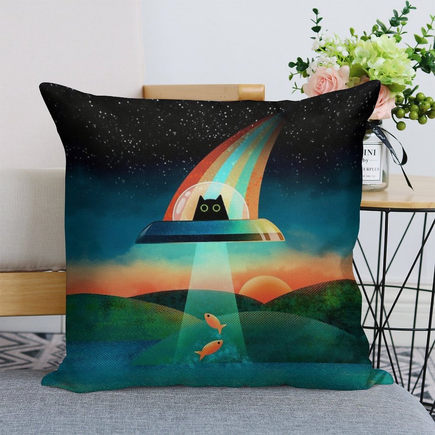 The Purrfect Alien Linen Throw Pillow Cover