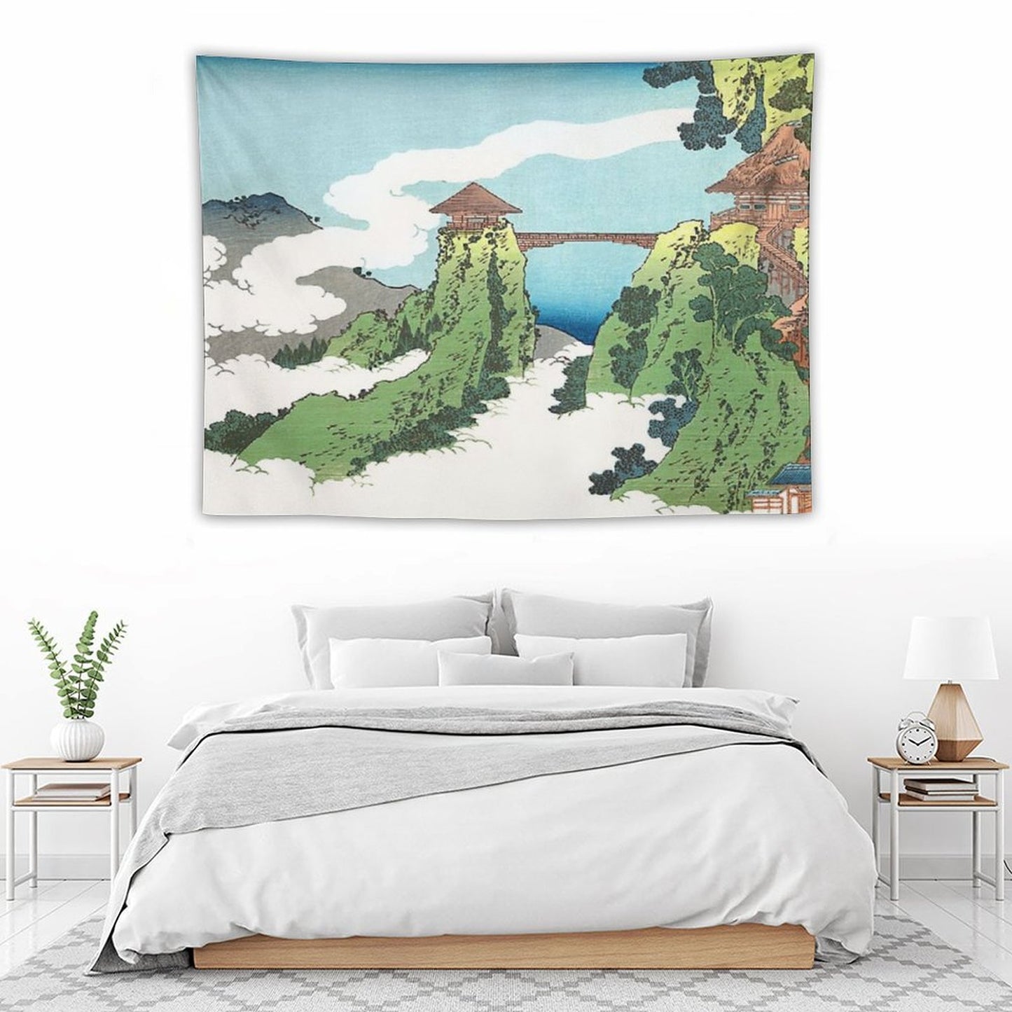 The Hanging-cloud Bridge at Mount Gyodo Near Ashikaga by Katsushika Hokusai Tapestry