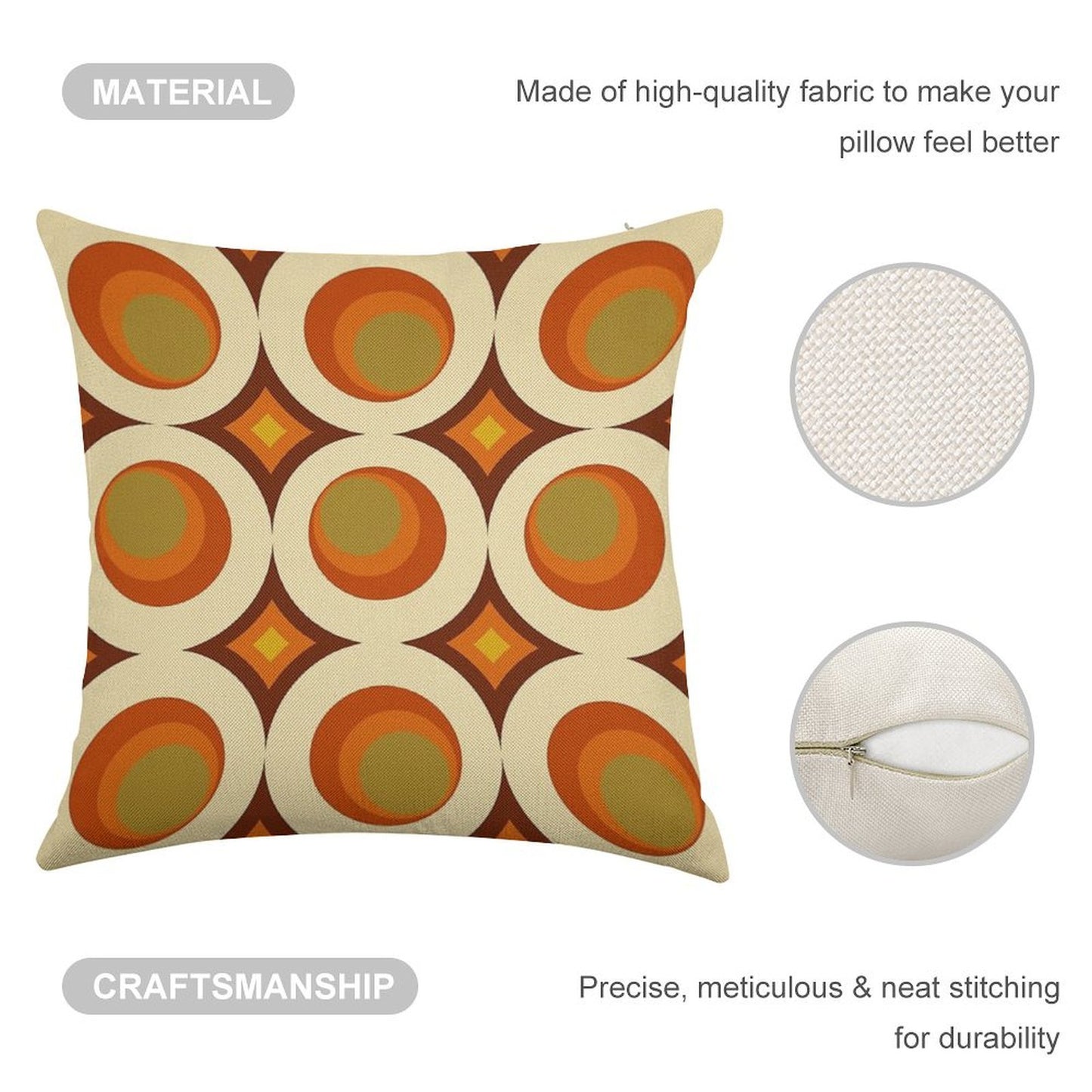 Mid-Century Modern 70s Linen Throw Pillow Cover