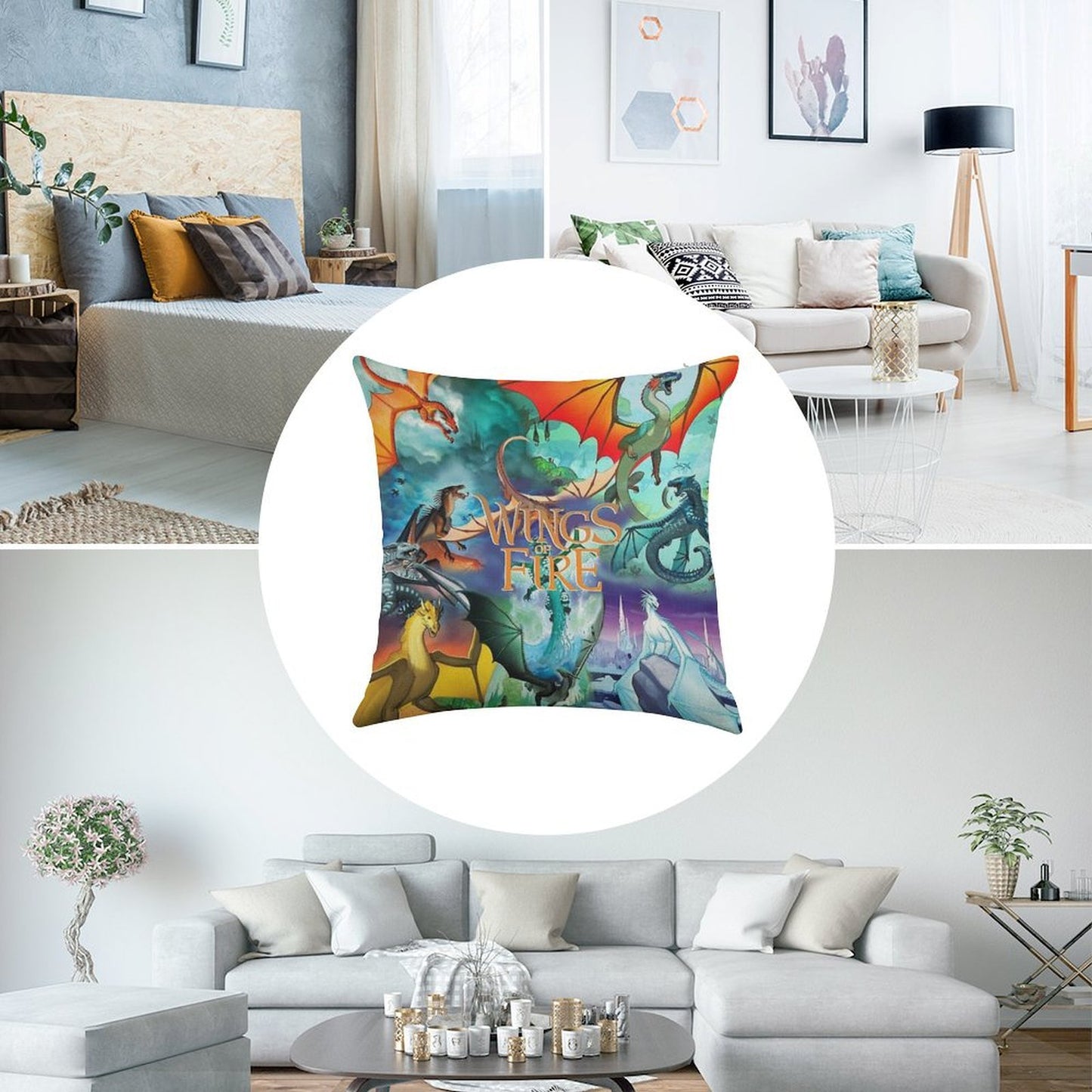 Wings of Fire All Dragon Series Linen Throw Pillow Cover