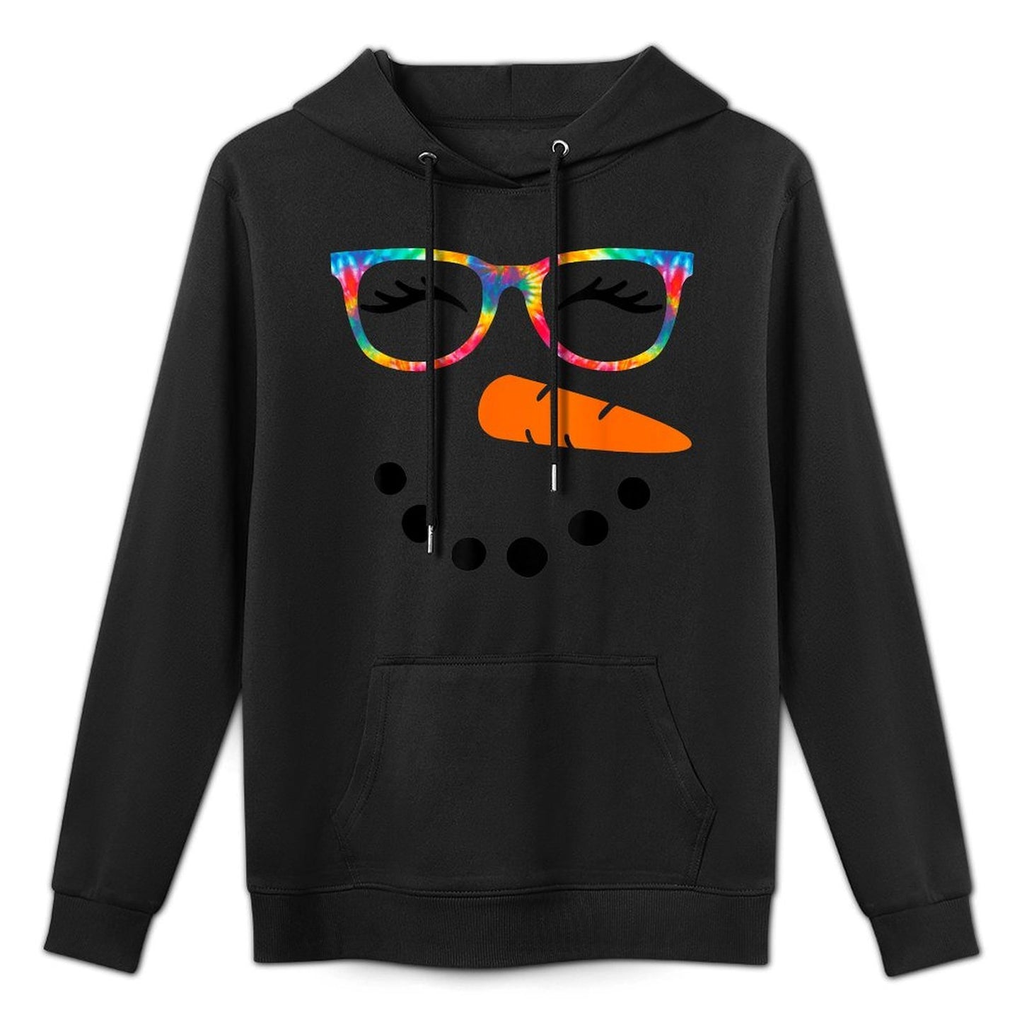 Winter Snowman Face Tie Dye Eyelashes Christmas Girls Womens Relaxed Fit Hoodie
