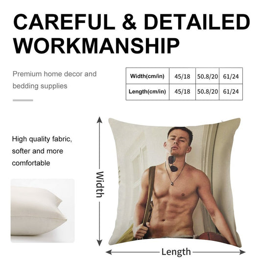 Channing Tatum Shirtless Linen Throw Pillow Cover