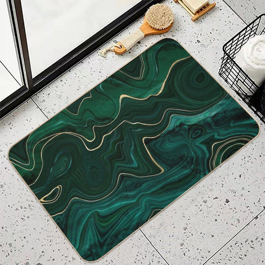 Emerald Green And Gold Malachite Pattern Bath Mat