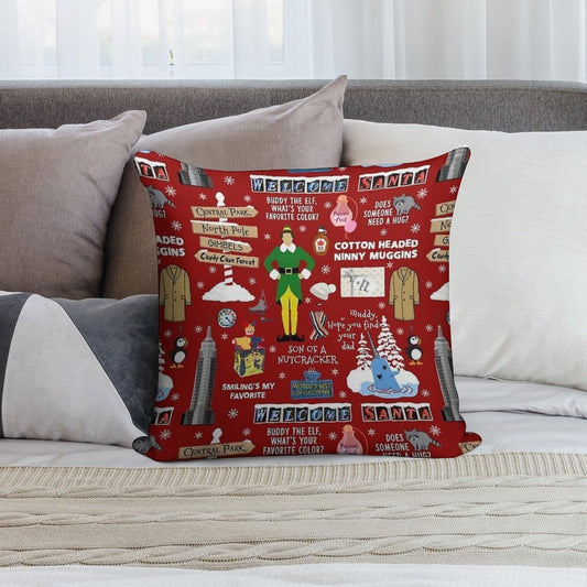 Buddy The Elf Collage, Red Background Soft Ultra-Soft Texture Throw Pillow
