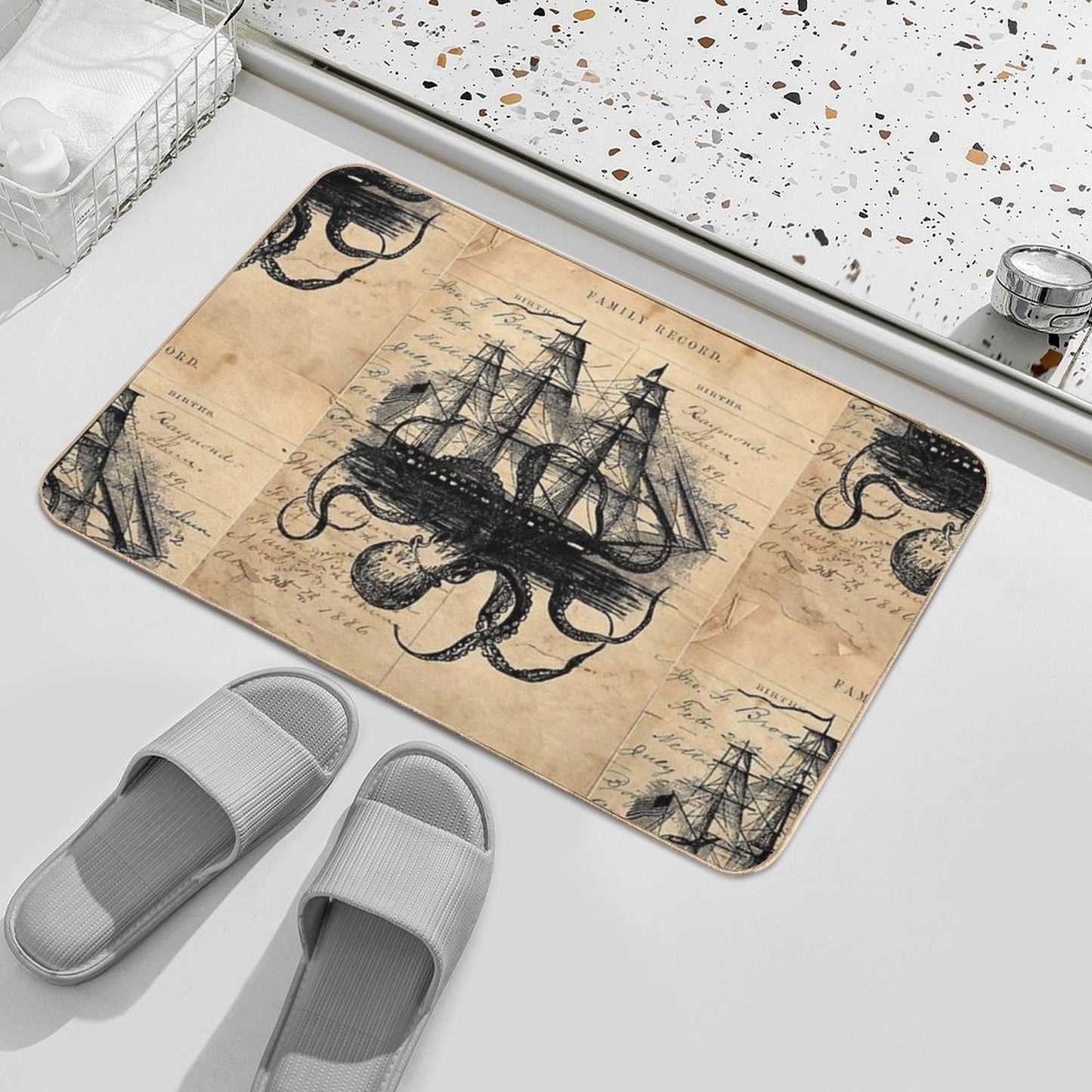 Kraken Attacking Ship on Ledger Design KAS947 Bath Mat