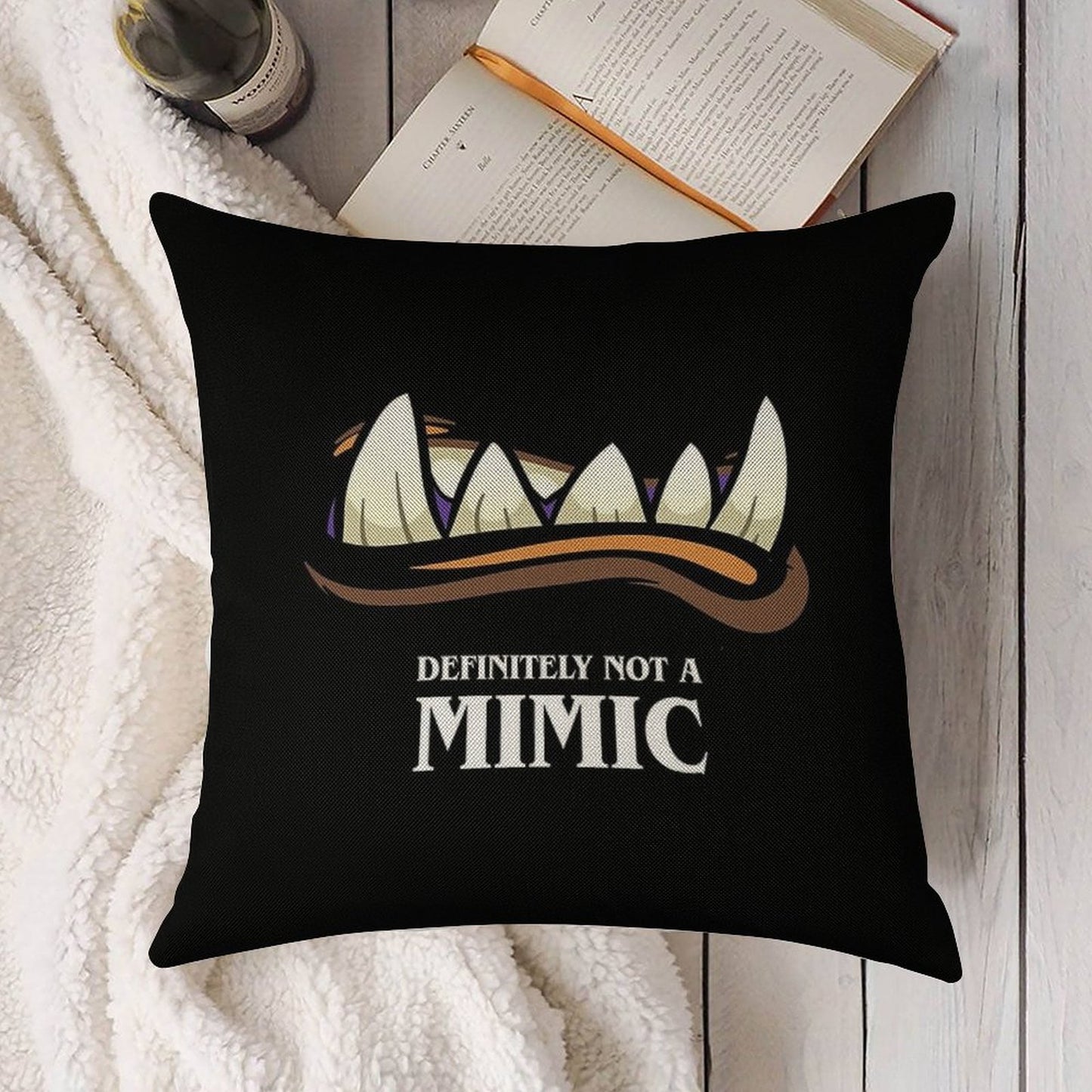 Definitely Not A Mimic Tabletop RPG Gaming Linen Throw Pillow Cover