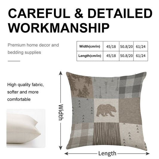 Bear Patchwork - Rustic Neutrals Linen Throw Pillow Cover