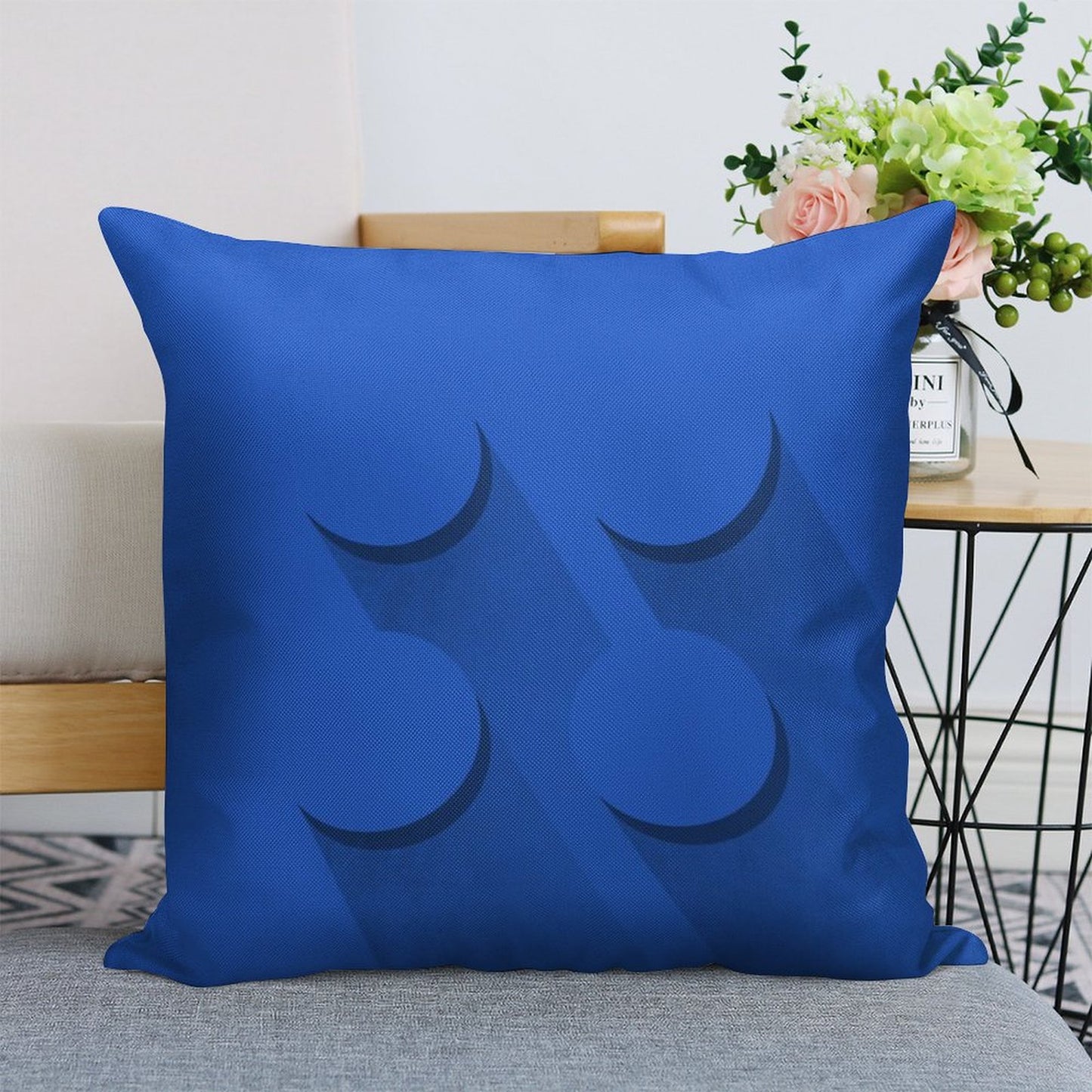 Blue Brick Linen Throw Pillow Cover