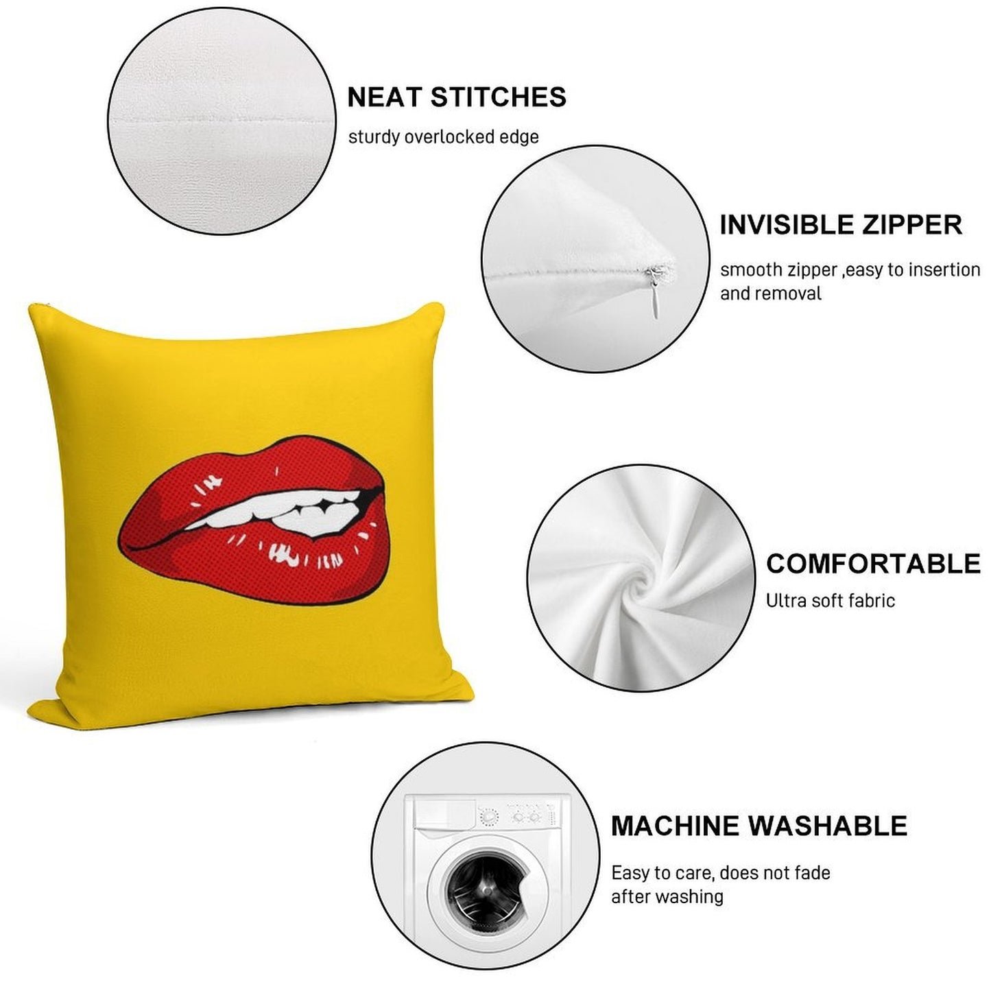 Sexy Biting Lips Throw Pillow Face Mask Soft Washable Throw Pillow